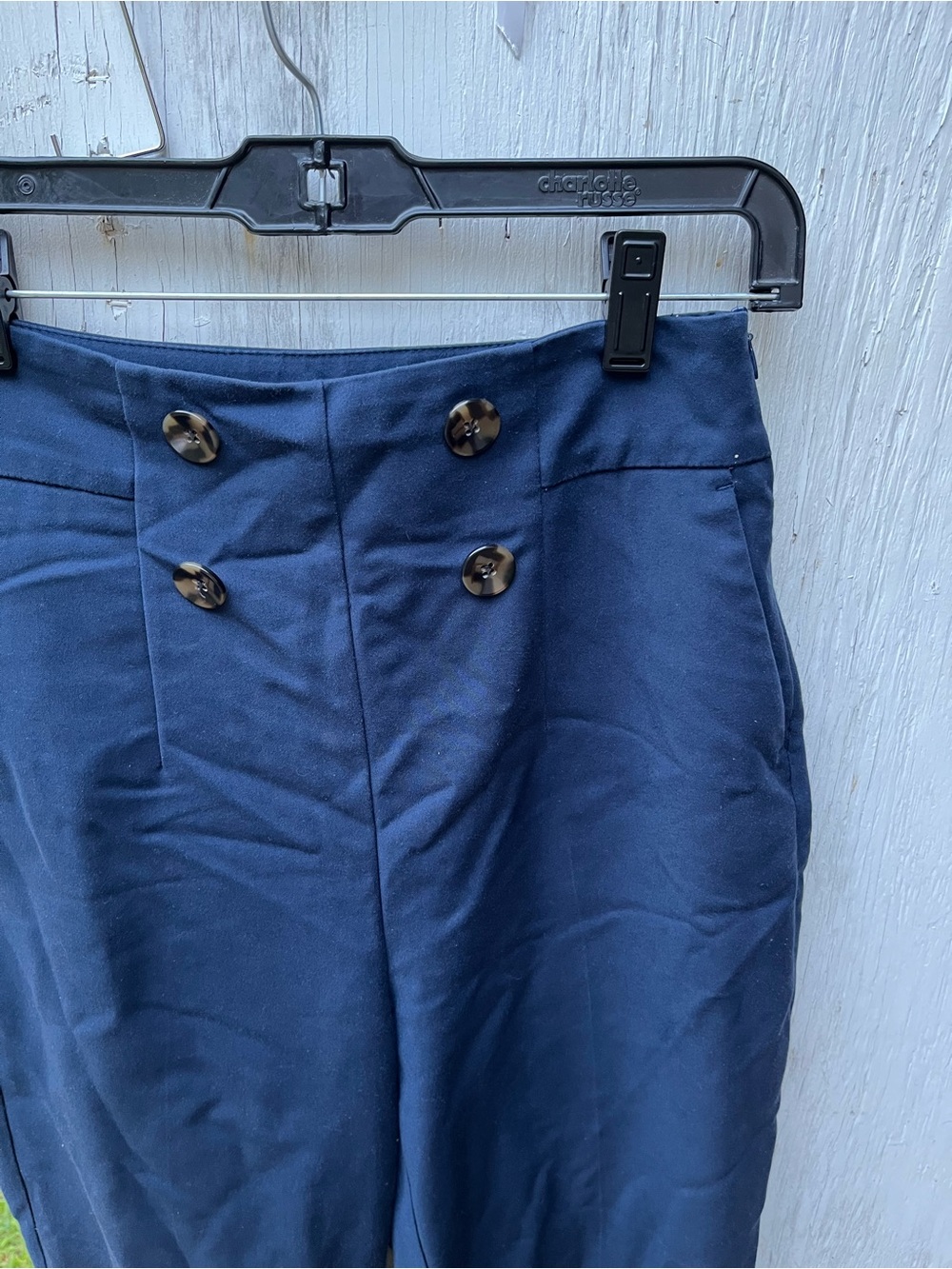 Navy High-Waist Button-Front Pants